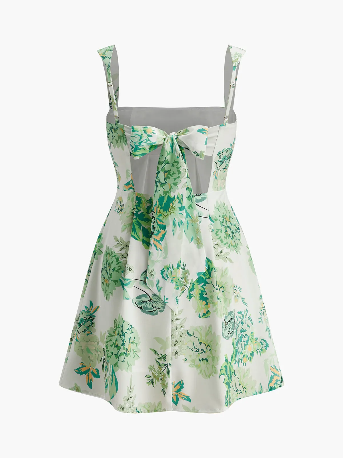 Square Neck Backless Bow Floral Dress sold by COMMENSE product image thumbnail 2