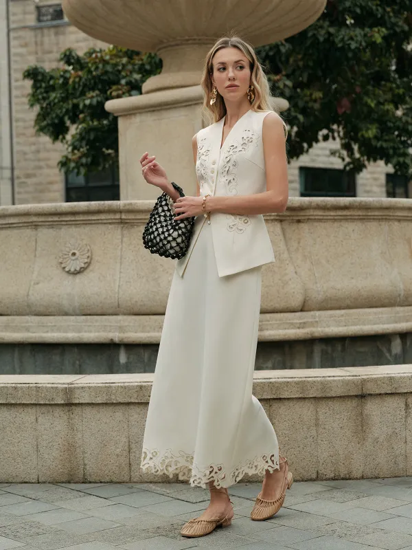 3D Embroidered A-Line Skirt sold by COMMENSE