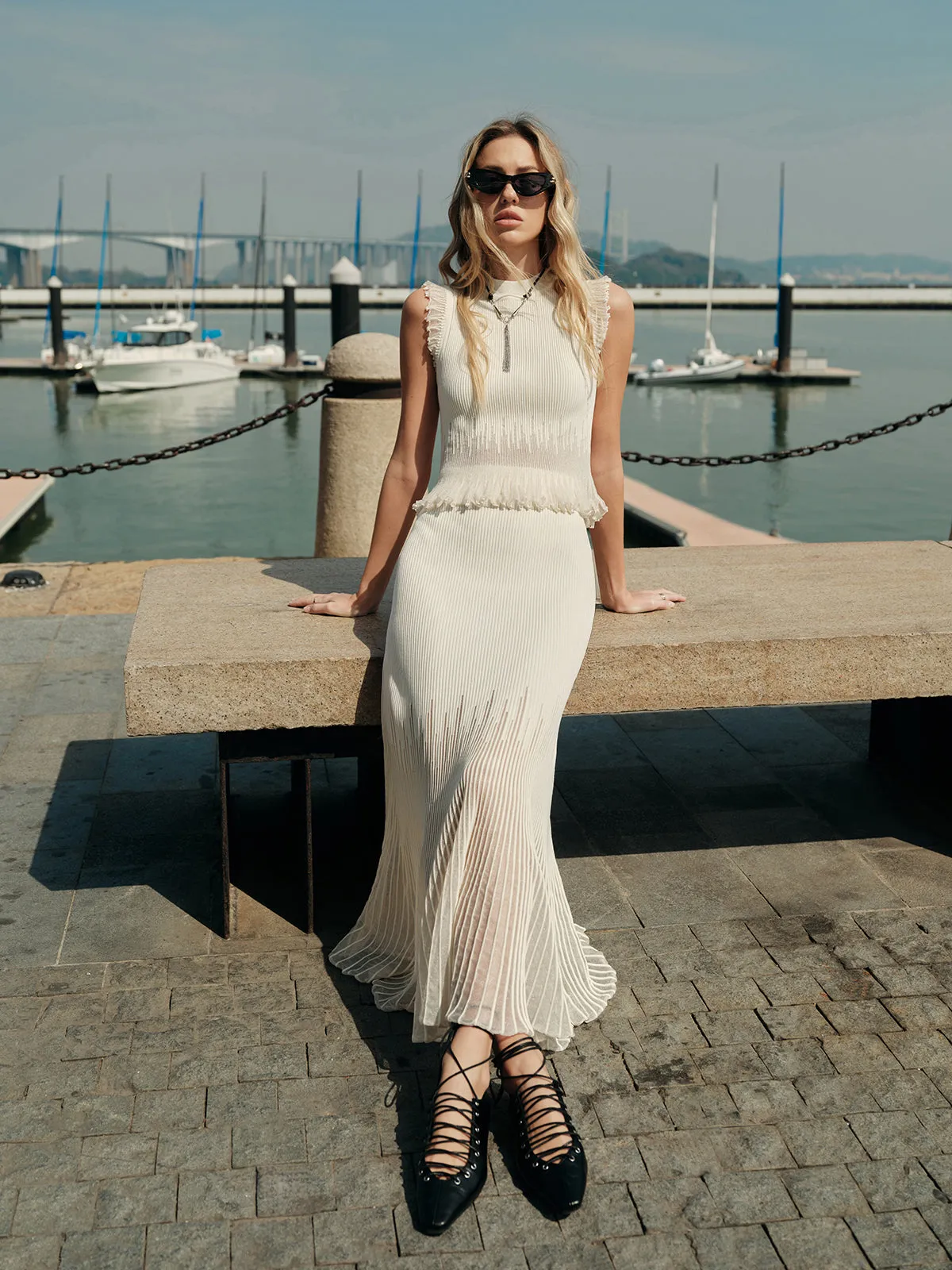 Mesh Panel Pleated Skirt sold by COMMENSE