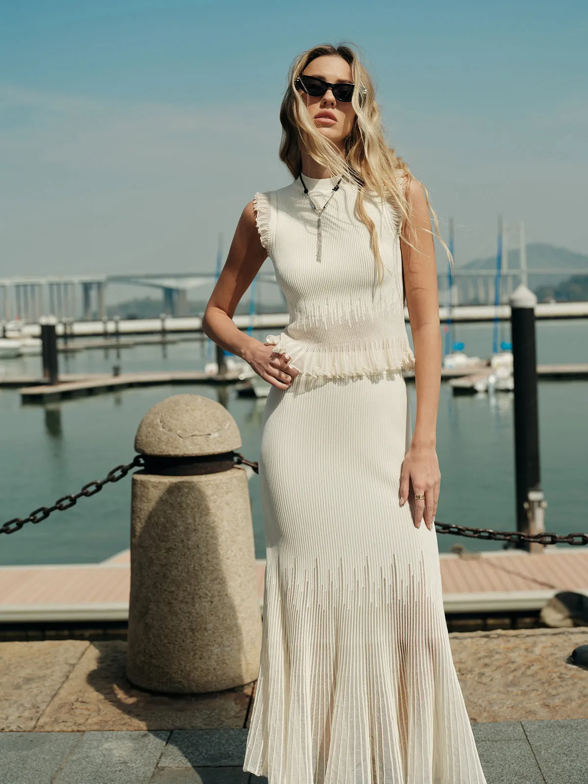 Mesh Panel Pleated Skirt sold by COMMENSE product image thumbnail 4