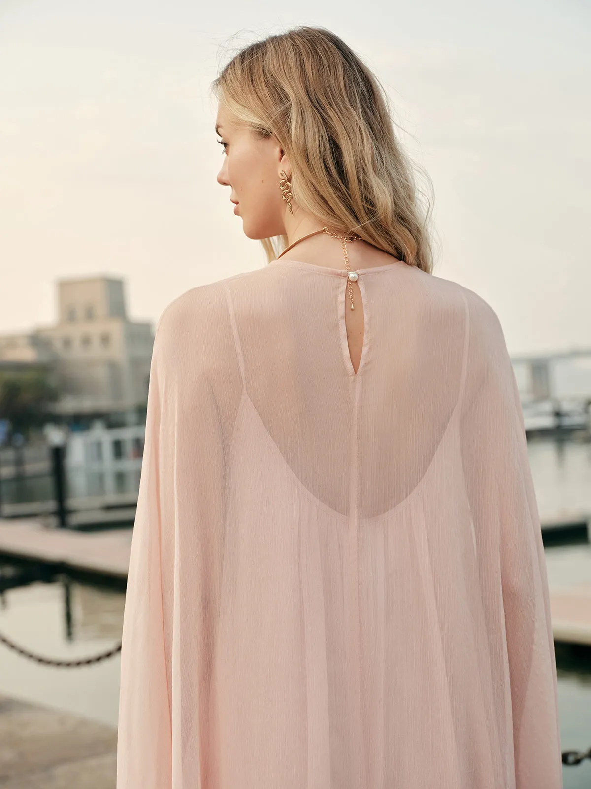Semi-Sheer Chiffon Layered Dress With Cloak sold by COMMENSE product image thumbnail 4