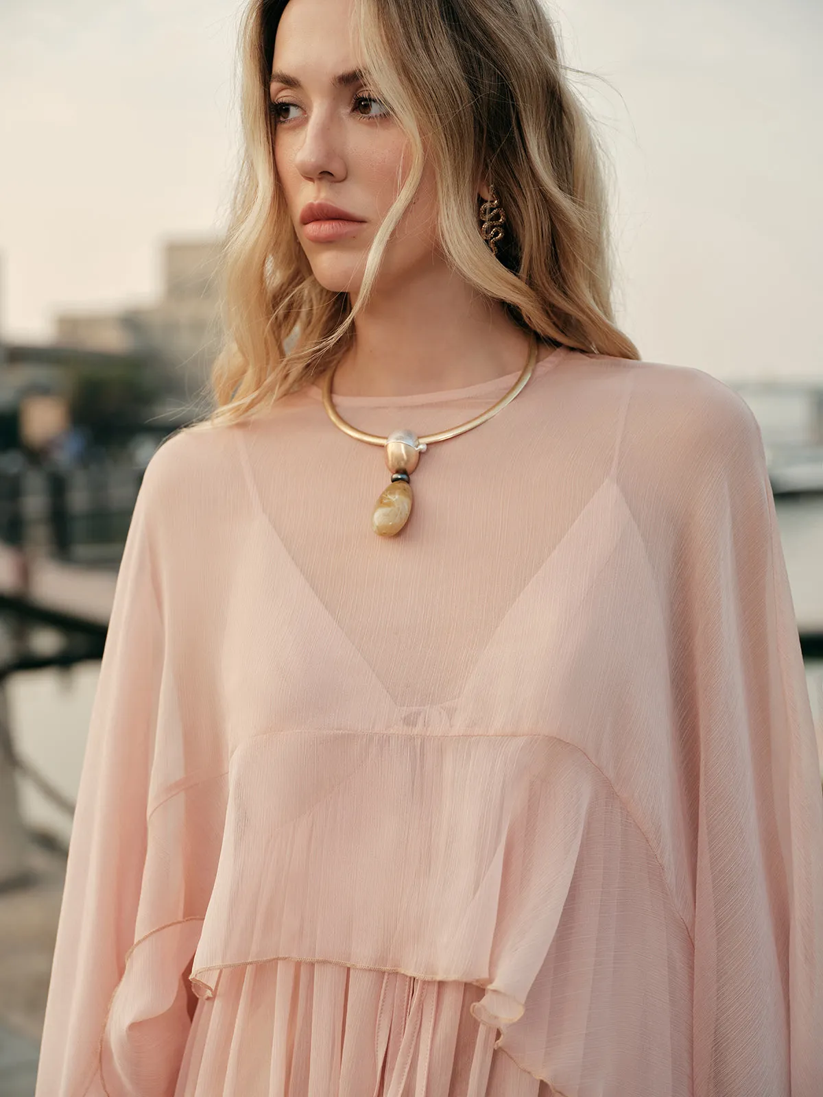 Semi-Sheer Chiffon Layered Dress With Cloak sold by COMMENSE product image thumbnail 2