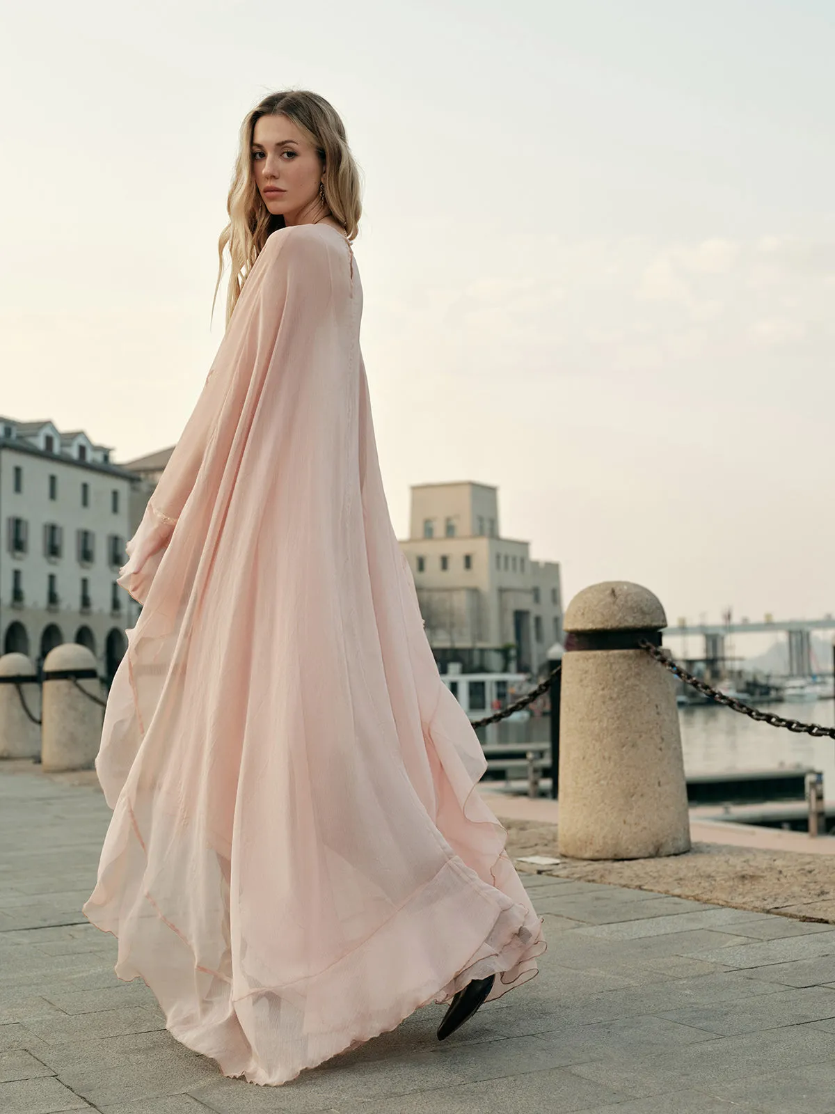 Semi-Sheer Chiffon Layered Dress With Cloak sold by COMMENSE product image thumbnail 5