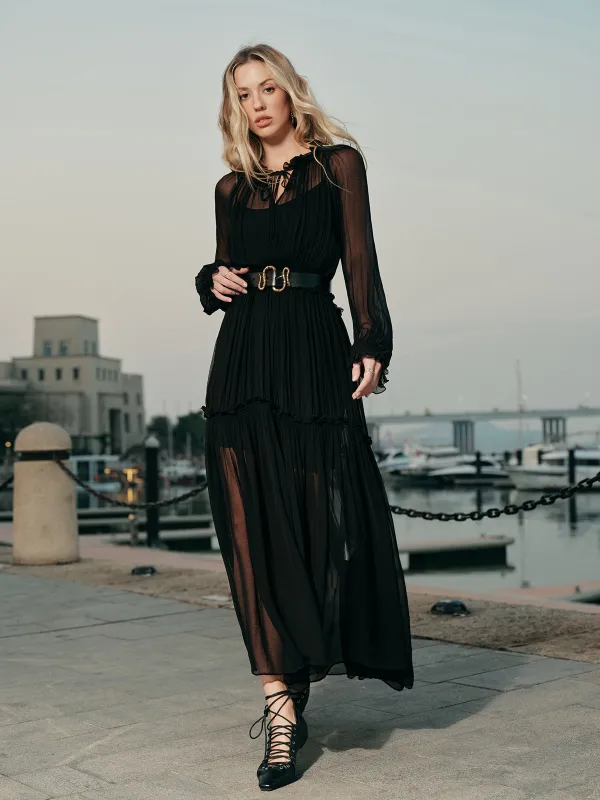 Ruffled Chiffon Semi-Sheer Dress sold by COMMENSE