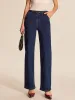 Denim Straight-Leg Pants With Belt sold by COMMENSE