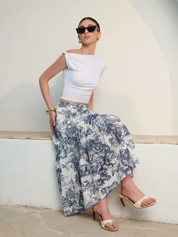 Floral Print Ruffled Skirt sold by COMMENSE