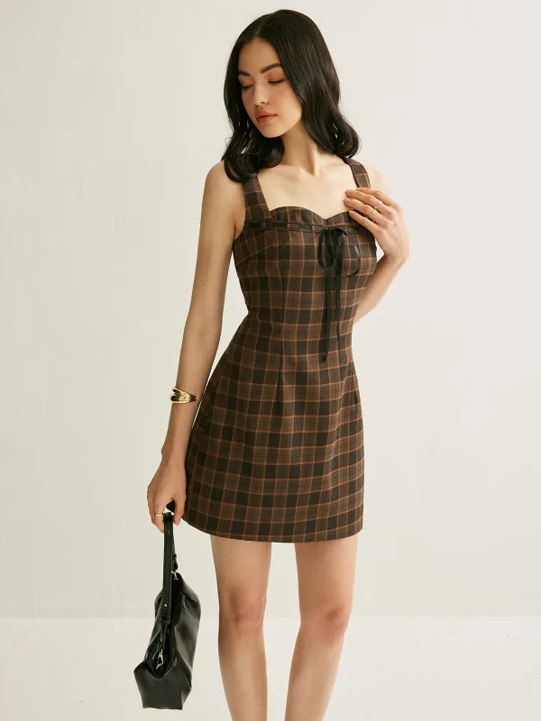 Checkerboard Knotted Sleeveless Short Dress sold by COMMENSE