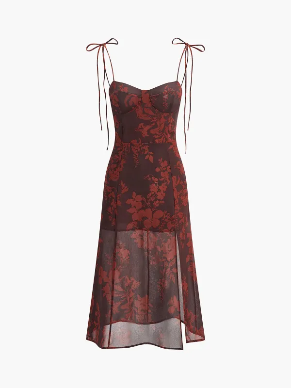 Floral Print Tie-Strap Dress sold by COMMENSE