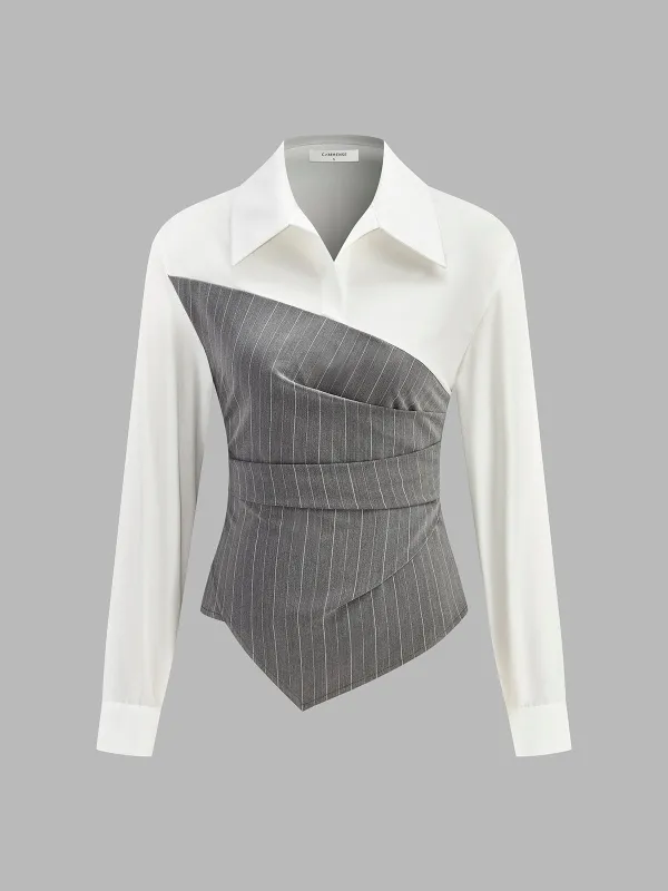 Color Block Striped Asymmetrical Shirt sold by COMMENSE