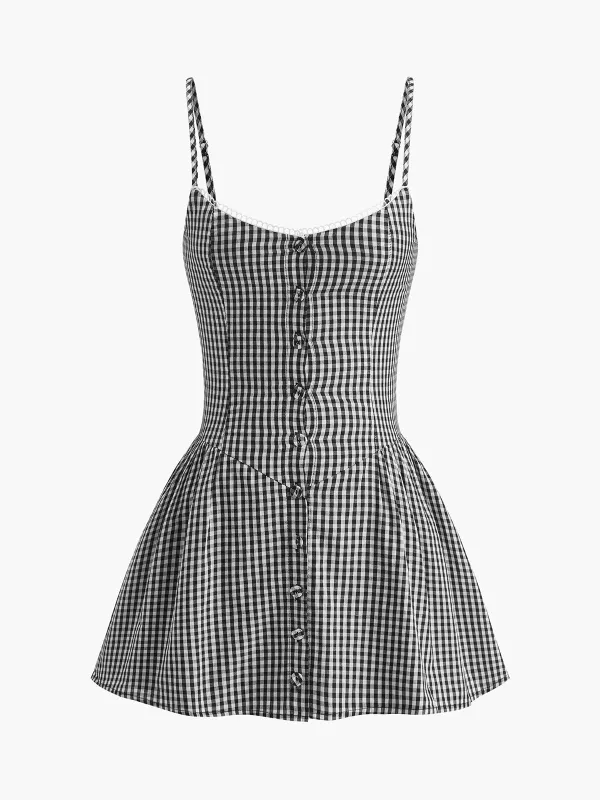 Plaid Button Front Cami Dress sold by COMMENSE