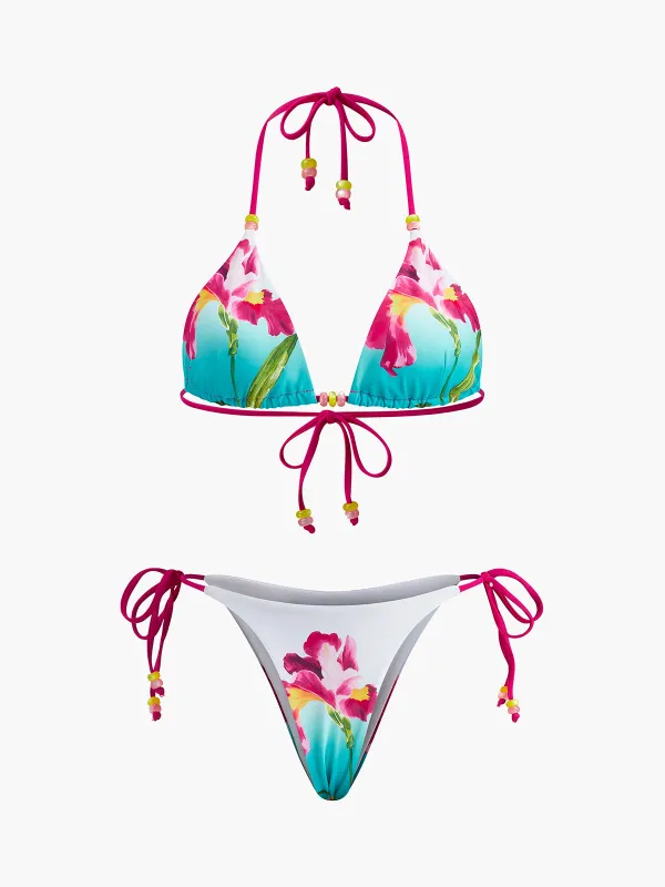 Floral Print Beaded Bikini Set sold by COMMENSE