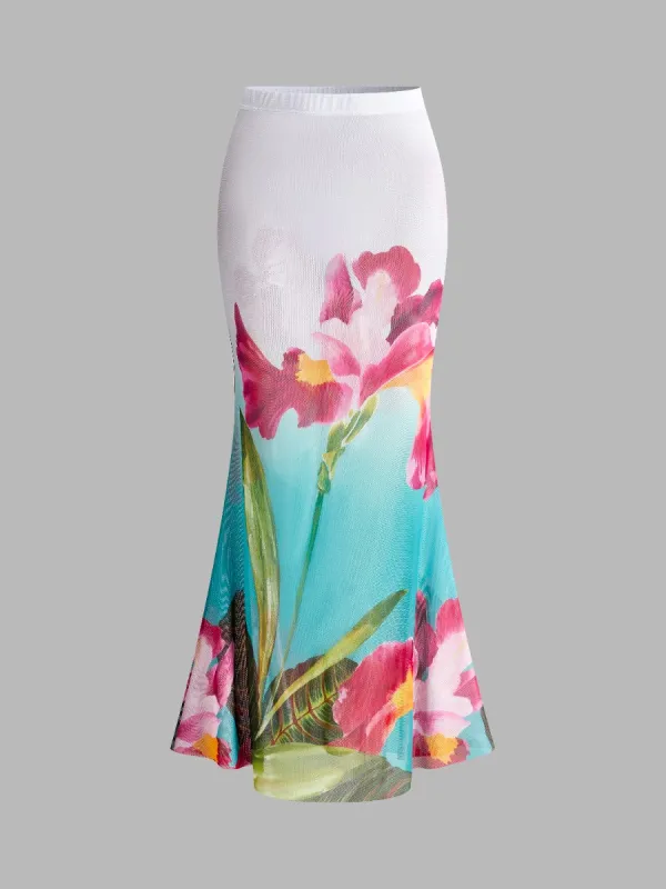 Floral Print Cover-up Skirt sold by COMMENSE