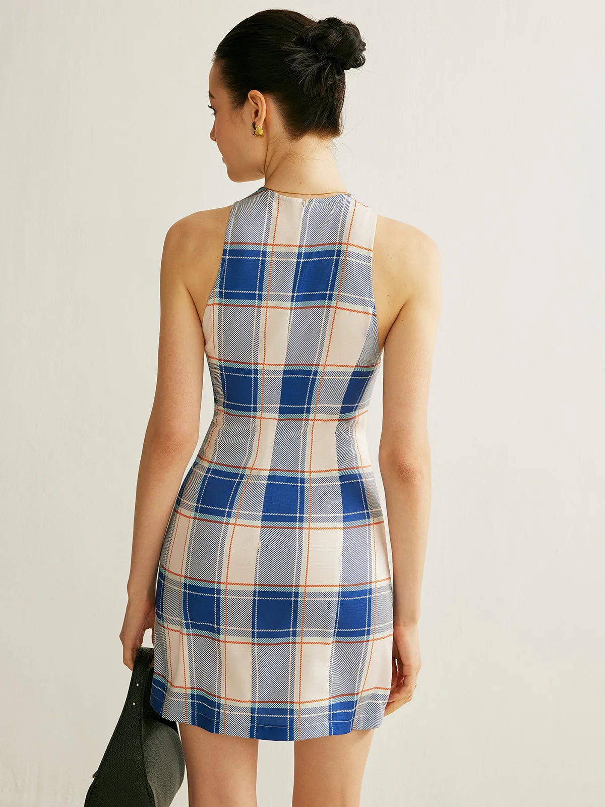 Plaid Halter Neck Button-Front Dress sold by COMMENSE product image thumbnail 5