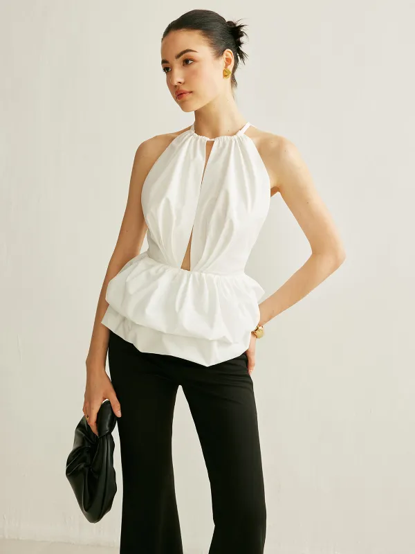 Peplum Keyhole Neck Top sold by COMMENSE