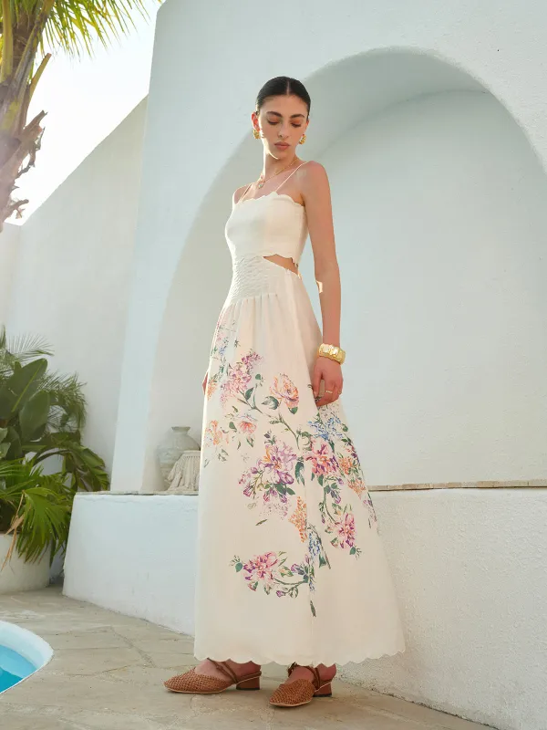 Floral Print Lace-Up Back Sleeveless Dress sold by COMMENSE