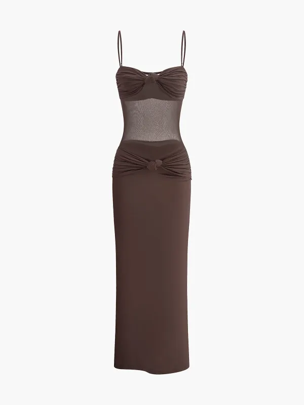 Ruched Bust Mesh Detail Knotted Dress sold by COMMENSE