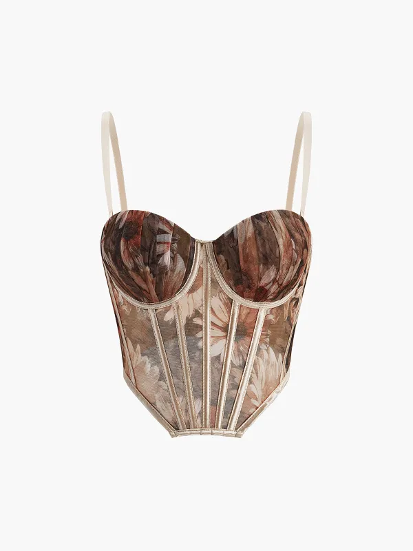 Floral Print Sweetheart Corset sold by COMMENSE