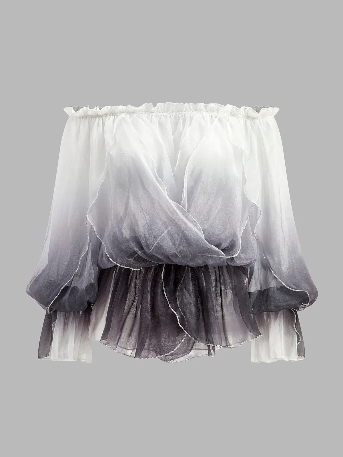 Semi-Sheer Gradient Floral Off-Shoulder Chiffon Top sold by COMMENSE