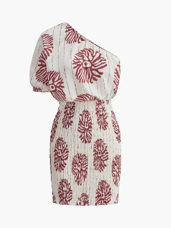 Off-Shoulder Floral Smocked Dress sold by COMMENSE