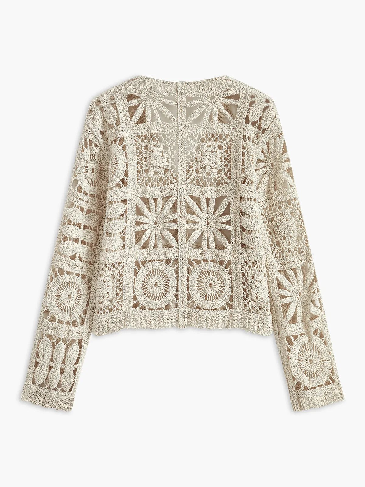 Crochet Square Pattern Button-Front Cardigan sold by COMMENSE product image thumbnail 2