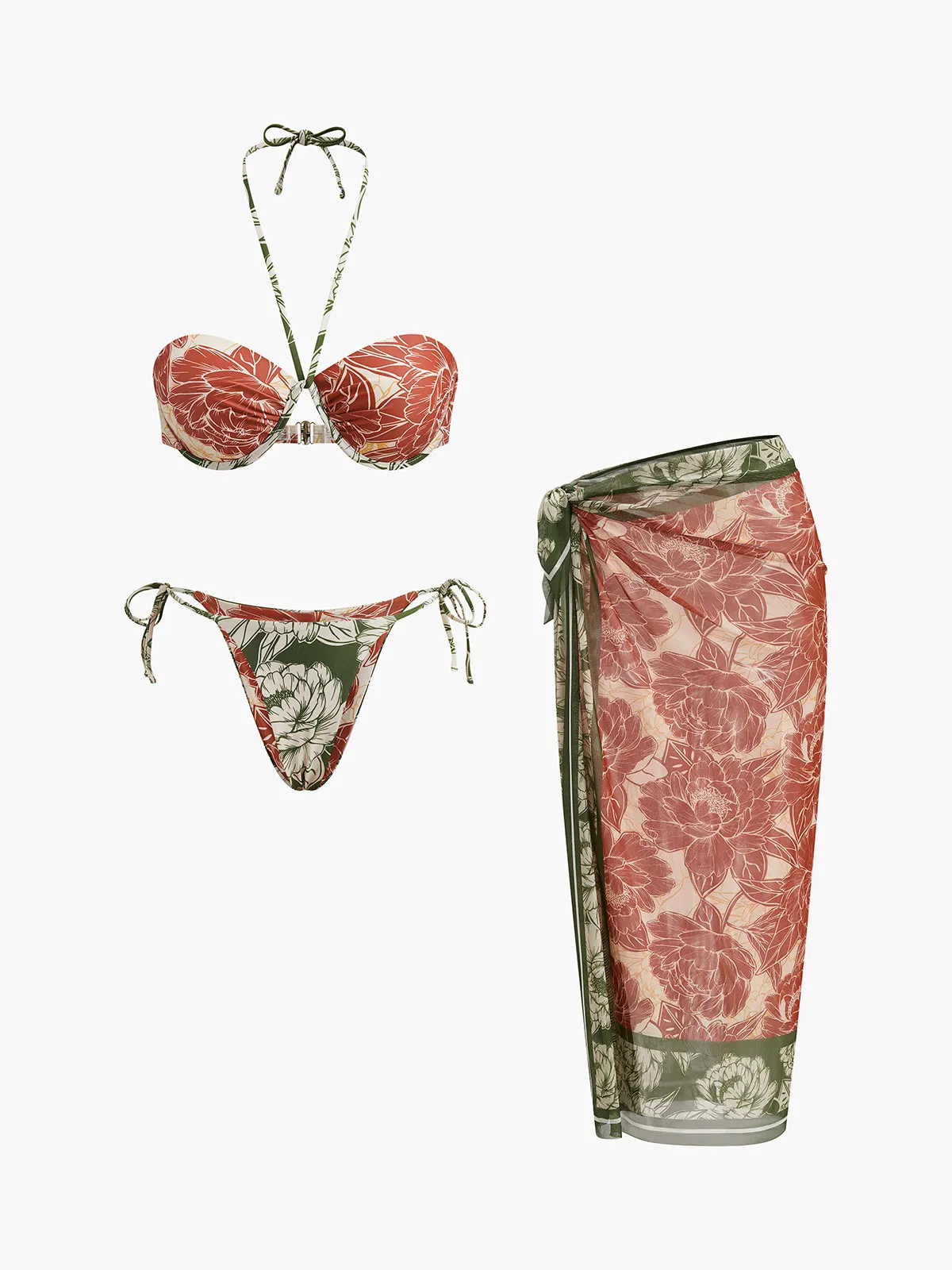 Floral Bikini Set With Tie Side Skirt sold by COMMENSE