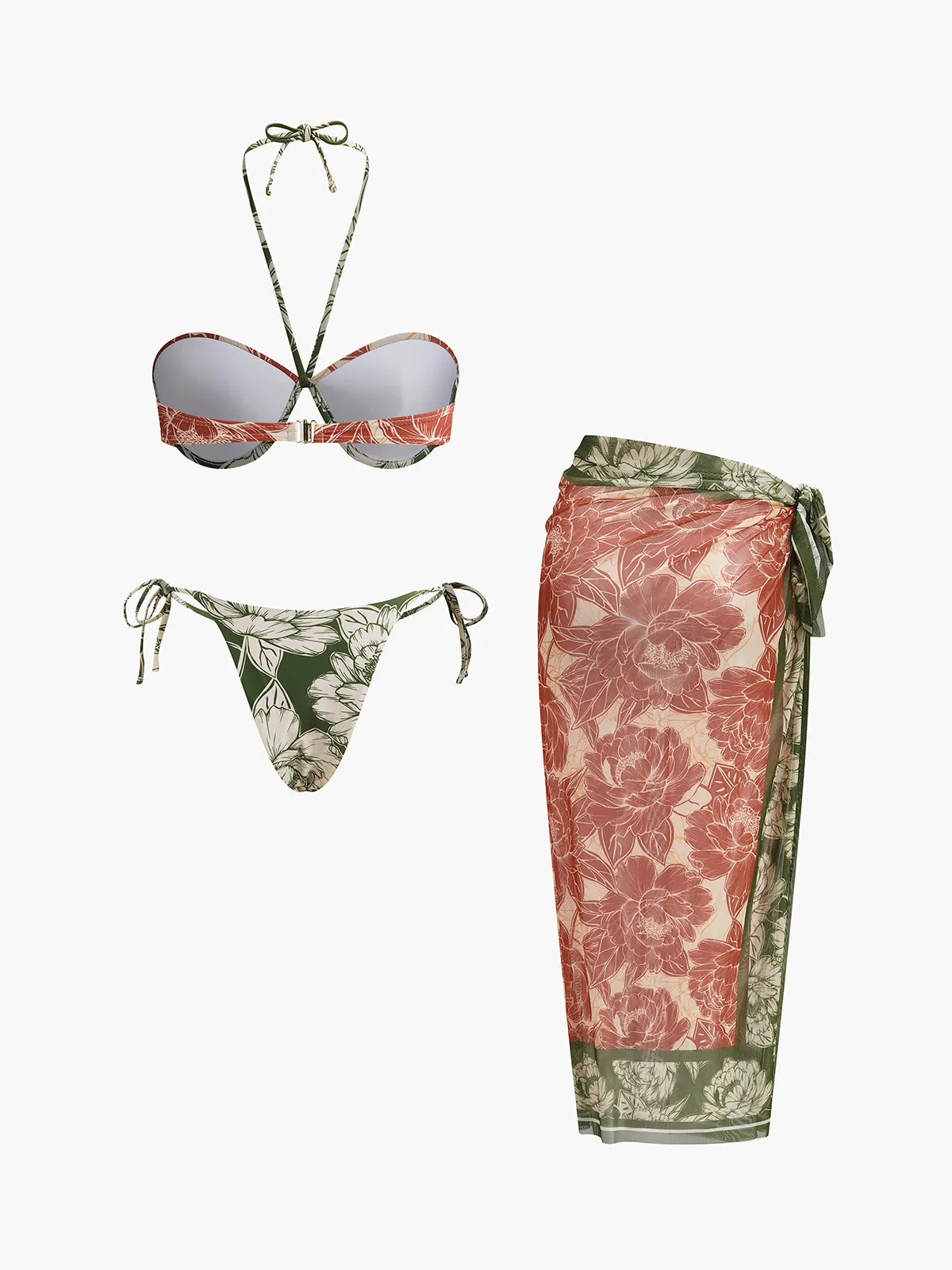Floral Bikini Set With Tie Side Skirt sold by COMMENSE product image thumbnail 3