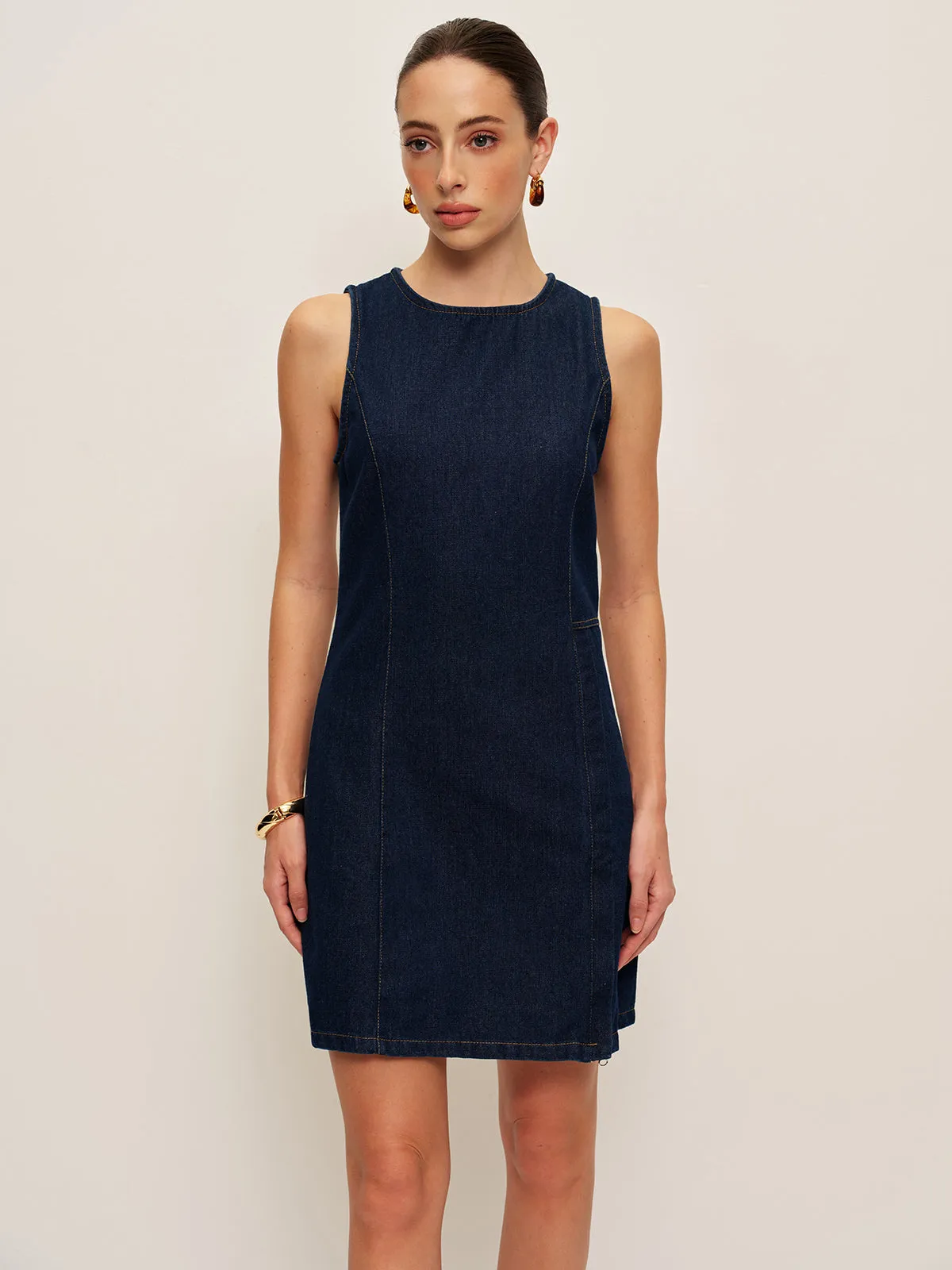 Denim Shift Dress Without Belt sold by COMMENSE product image thumbnail 2