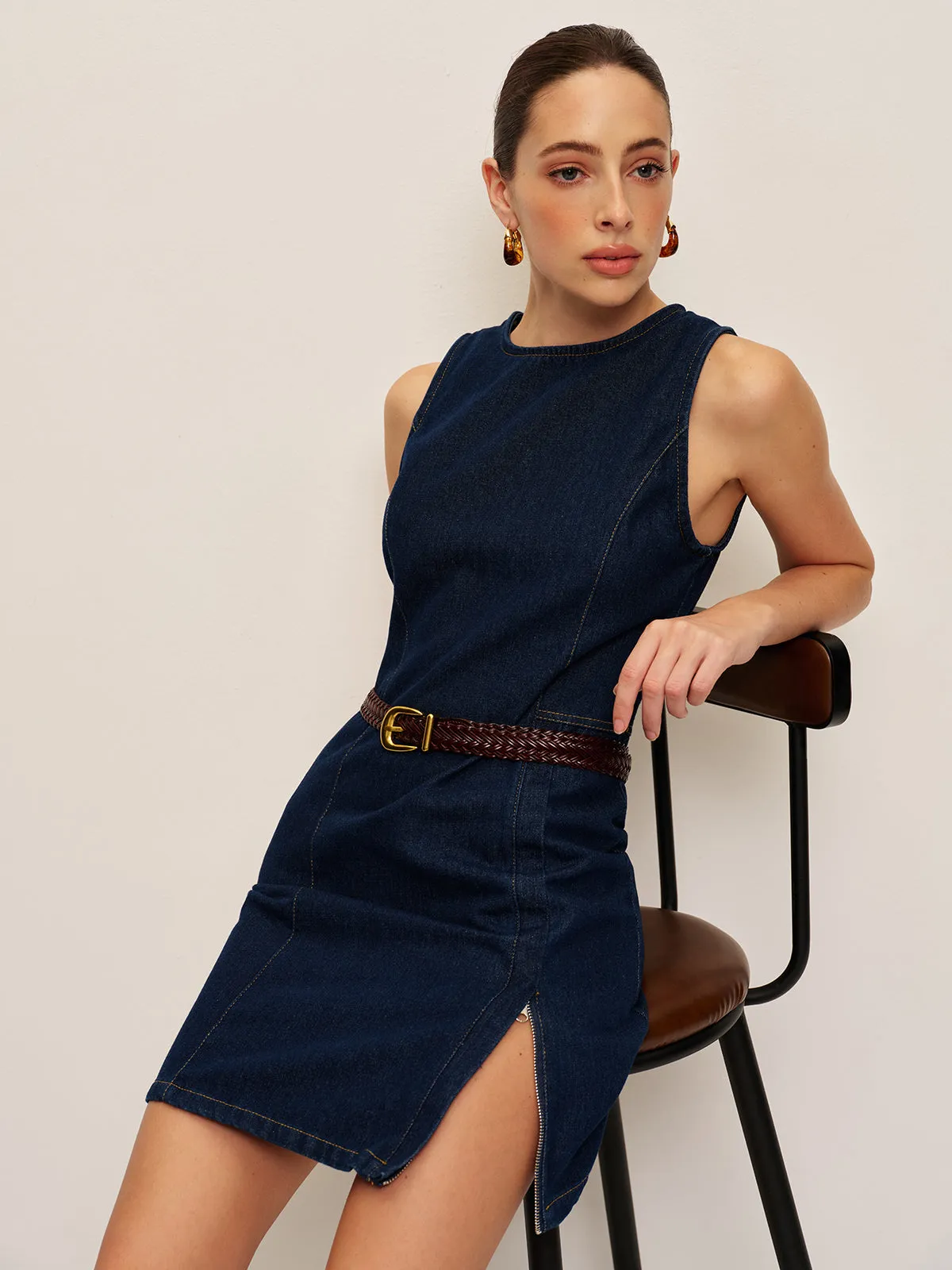 Denim Shift Dress Without Belt sold by COMMENSE product image thumbnail 5