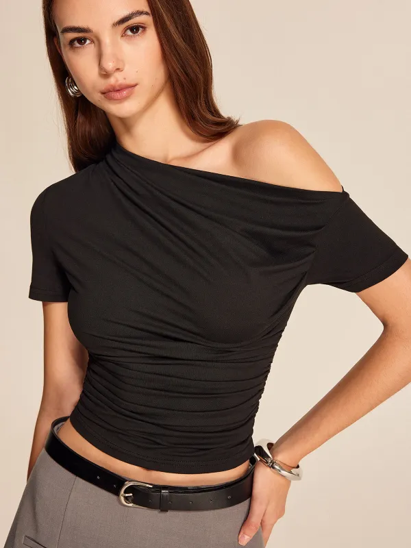 Asymmetrical Ruched Top sold by COMMENSE