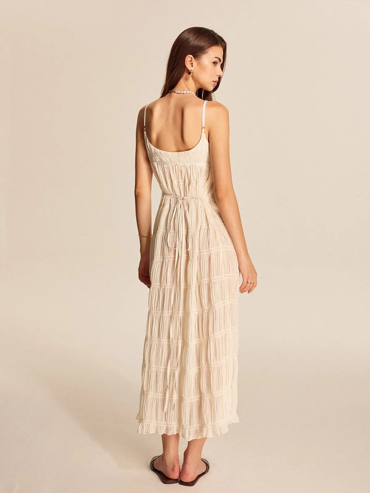 Semi-Sheer Strappy Pleated Dress sold by COMMENSE product image thumbnail 3