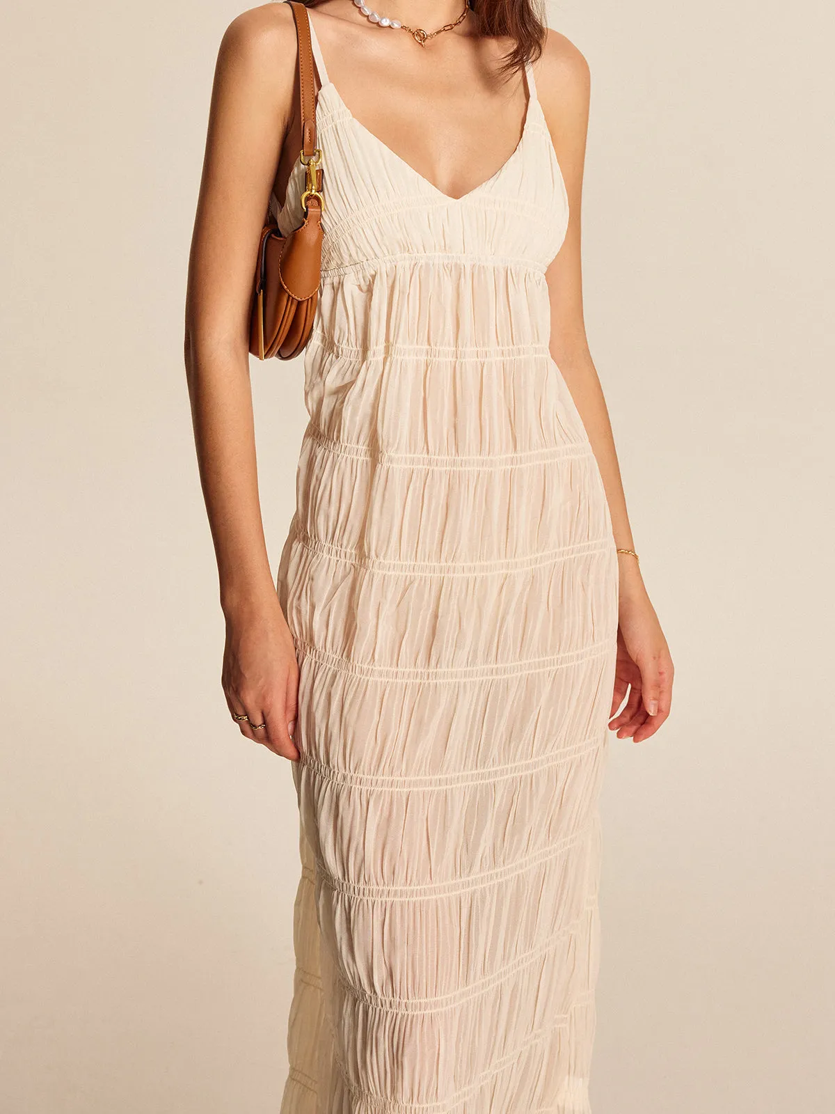 Semi-Sheer Strappy Pleated Dress sold by COMMENSE product image thumbnail 4