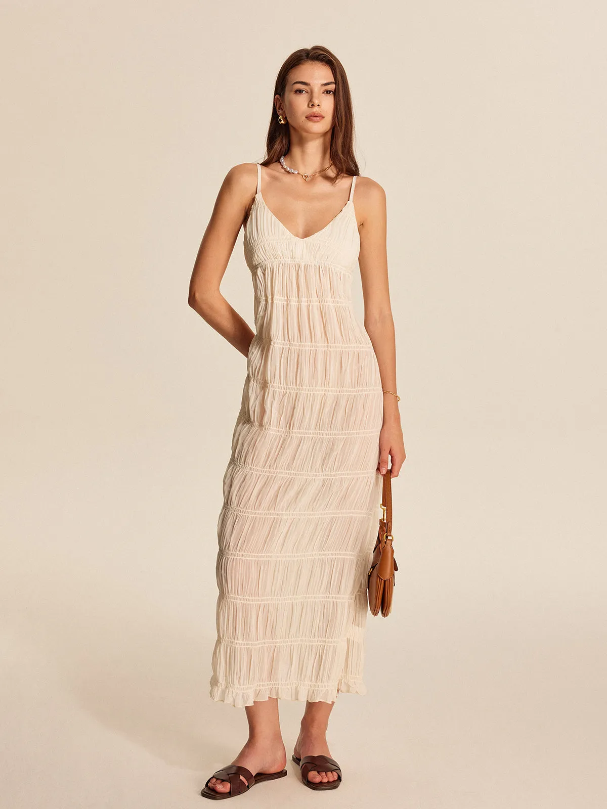 Semi-Sheer Strappy Pleated Dress sold by COMMENSE product image thumbnail 5