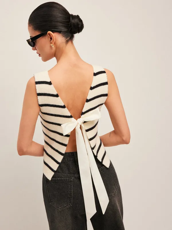 Bow Back Detail Striped Sweater Vest sold by COMMENSE