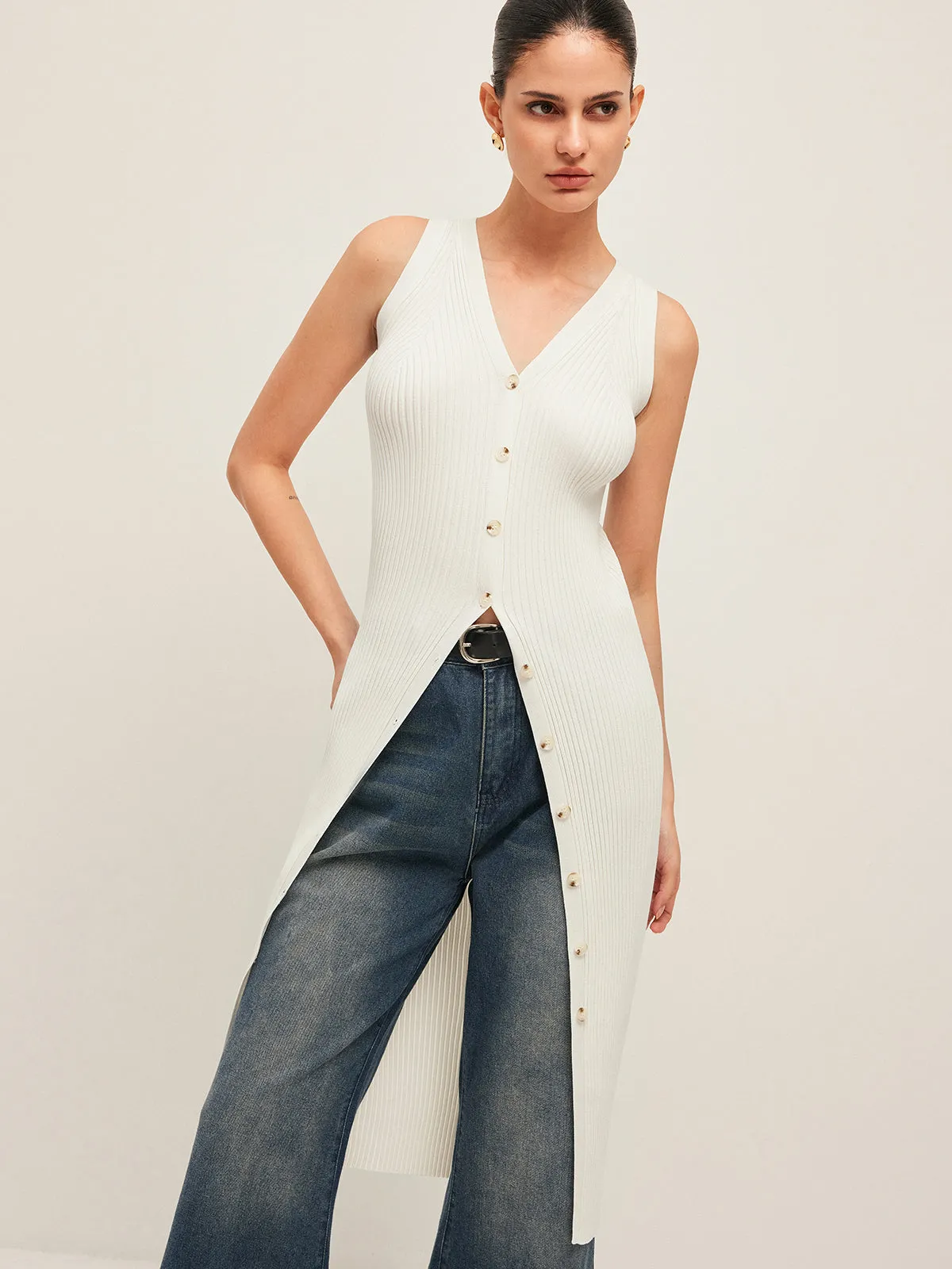 Button Detail Ribbed Dress sold by COMMENSE product image thumbnail 4