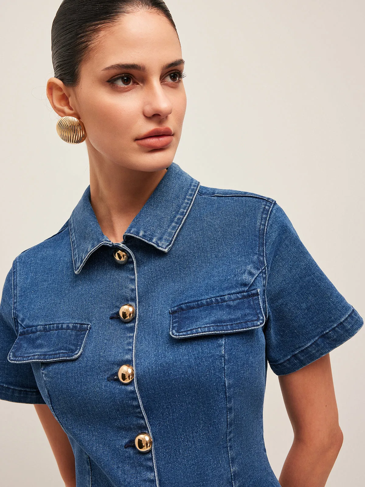 Button Denim Shirt Dress sold by COMMENSE product image thumbnail 5