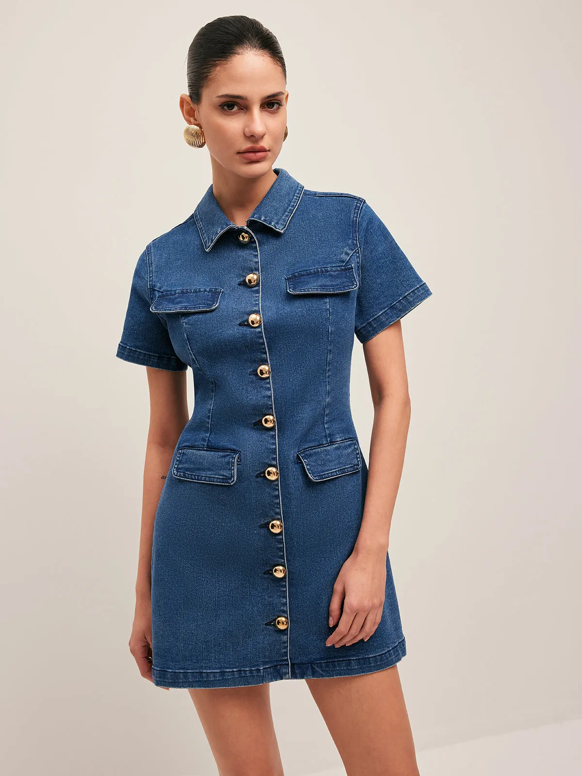 Button Denim Shirt Dress sold by COMMENSE product image thumbnail 3