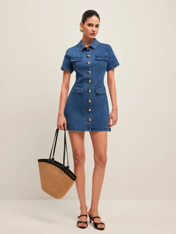 Button Denim Shirt Dress sold by COMMENSE