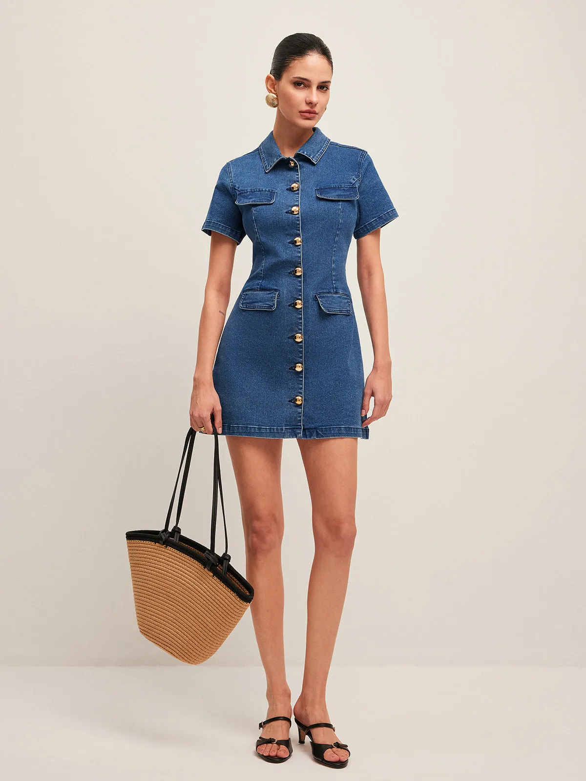 Button Denim Shirt Dress sold by COMMENSE
