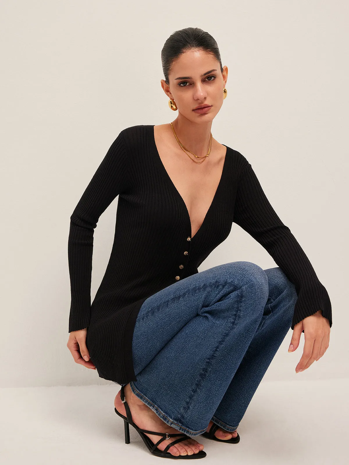 Ribbed Slit Button Cardigan sold by COMMENSE product image thumbnail 3