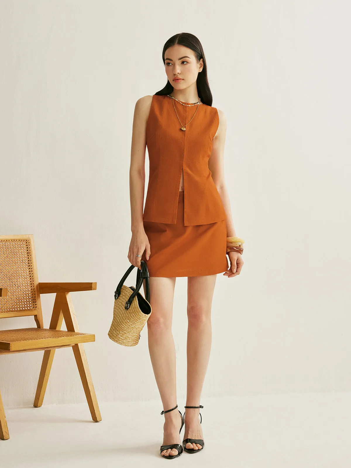 Split Front Belted Skirt Set sold by COMMENSE product image thumbnail 5