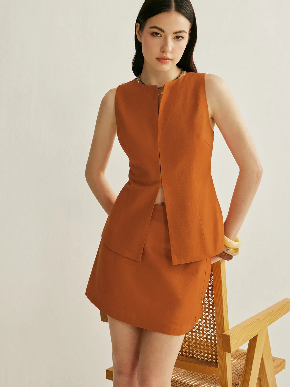 Split Front Belted Skirt Set sold by COMMENSE product image thumbnail 4