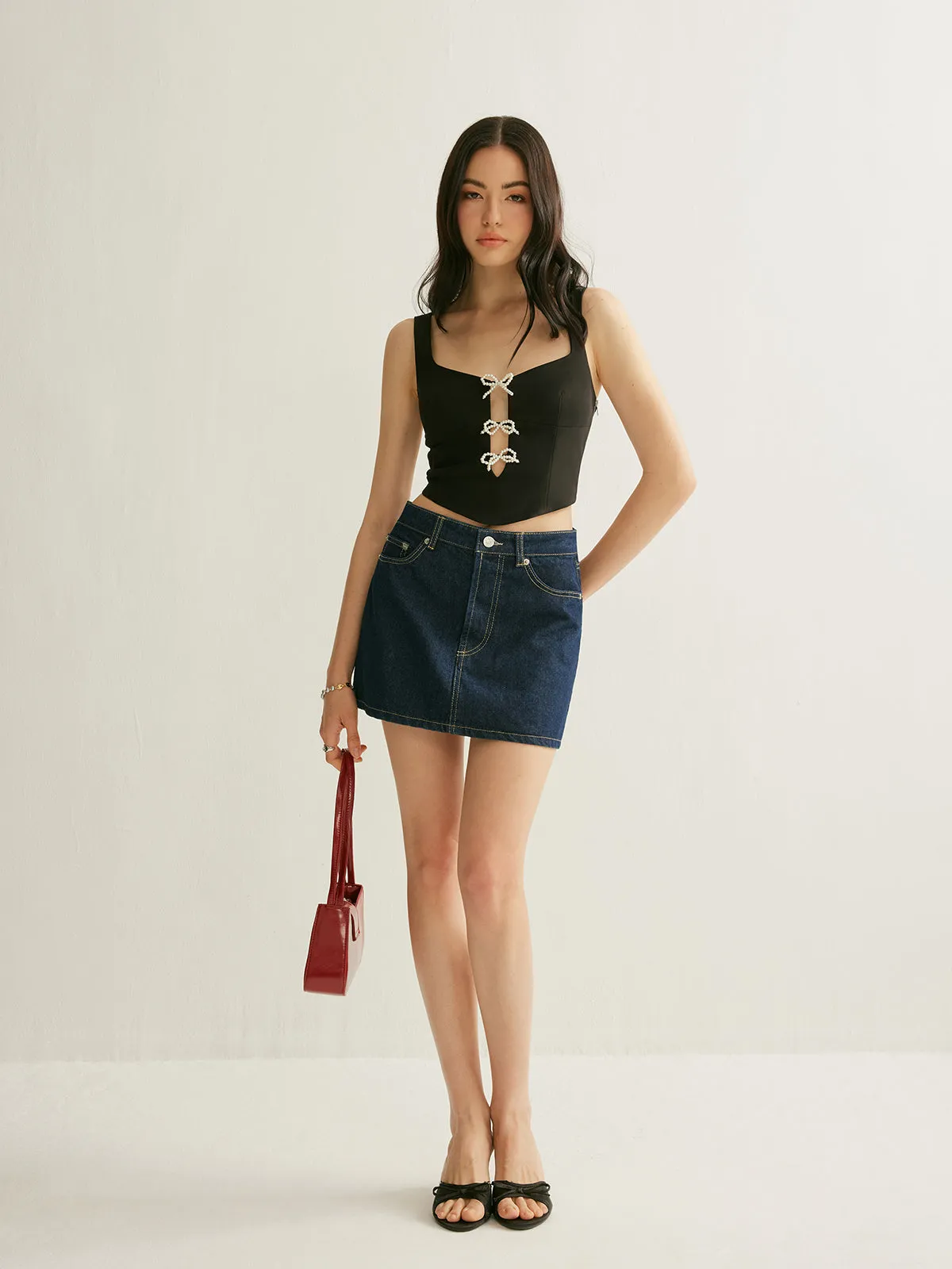 Pearl Bow Detail Crop Top sold by COMMENSE product image thumbnail 2