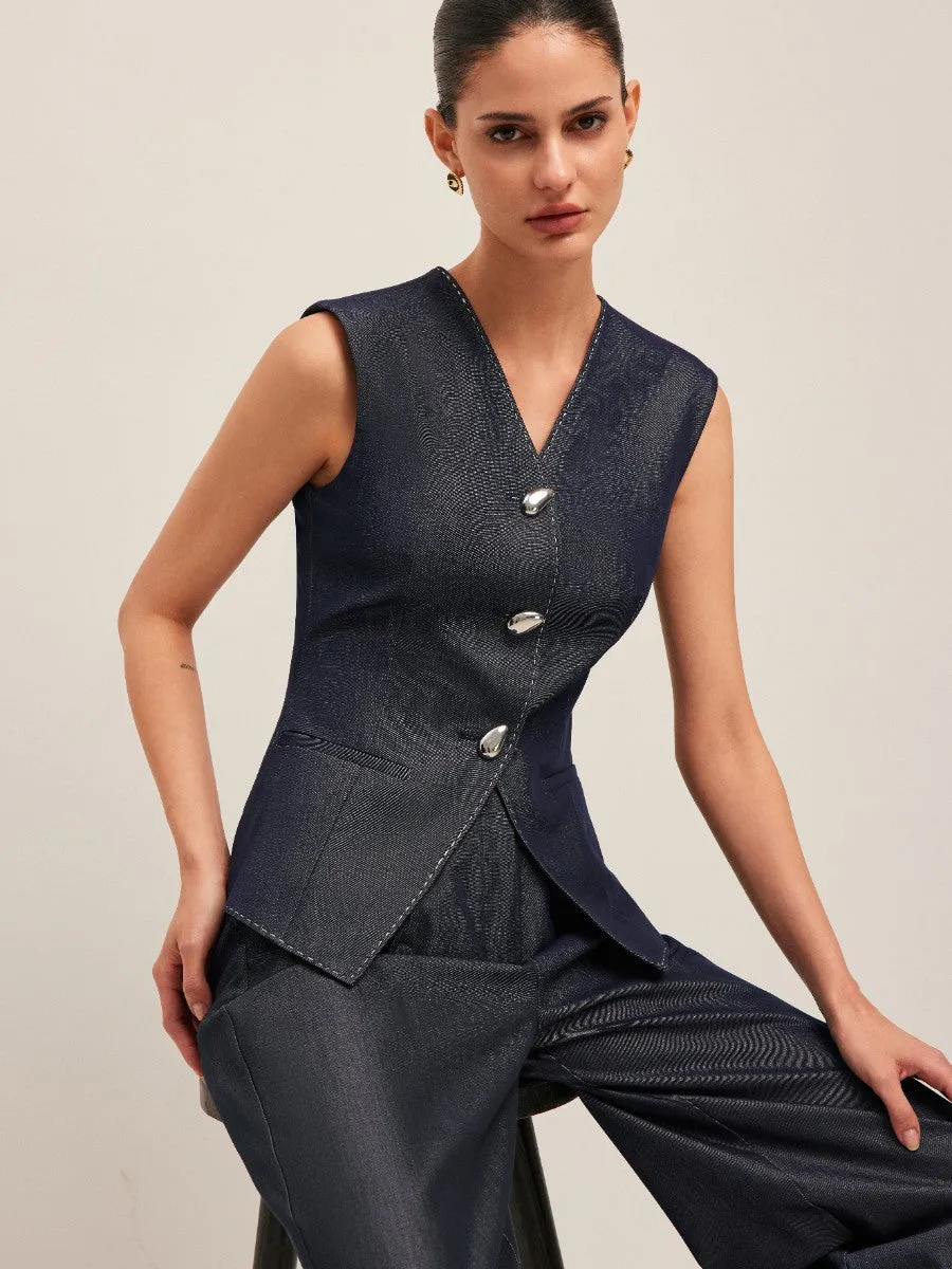 Contrast Stitched Buttoned Peplum Vest sold by COMMENSE product image thumbnail 2