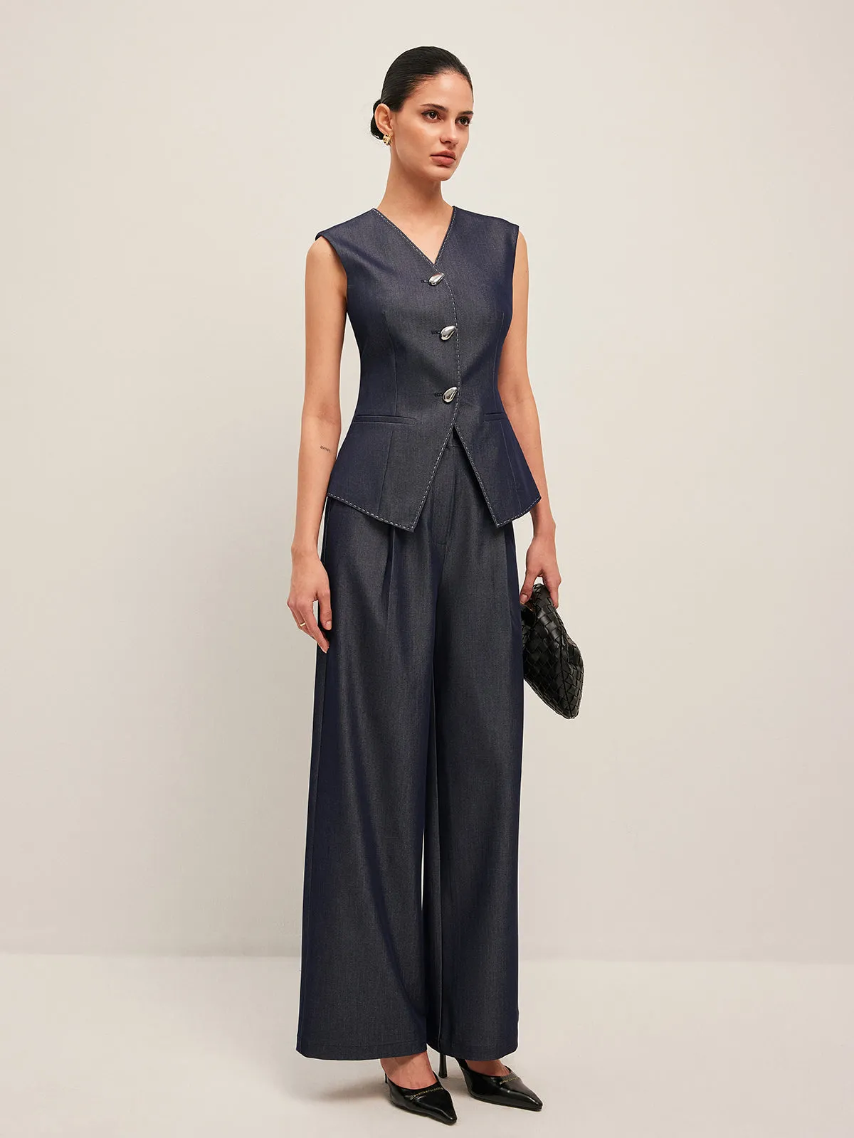 Contrast Stitched Buttoned Peplum Vest sold by COMMENSE product image thumbnail 3