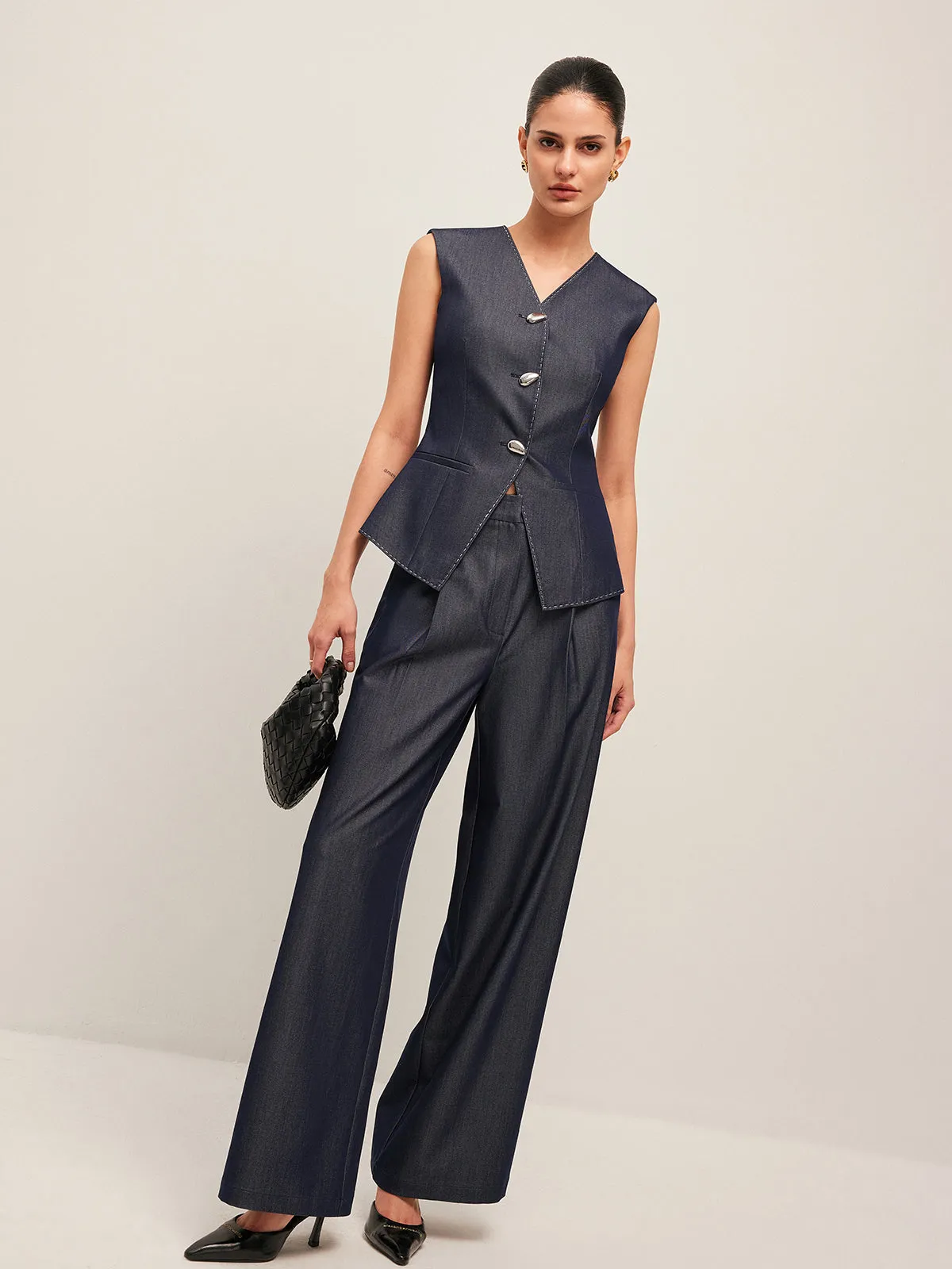 High-Waisted Pleated Wide-Leg Pants sold by COMMENSE