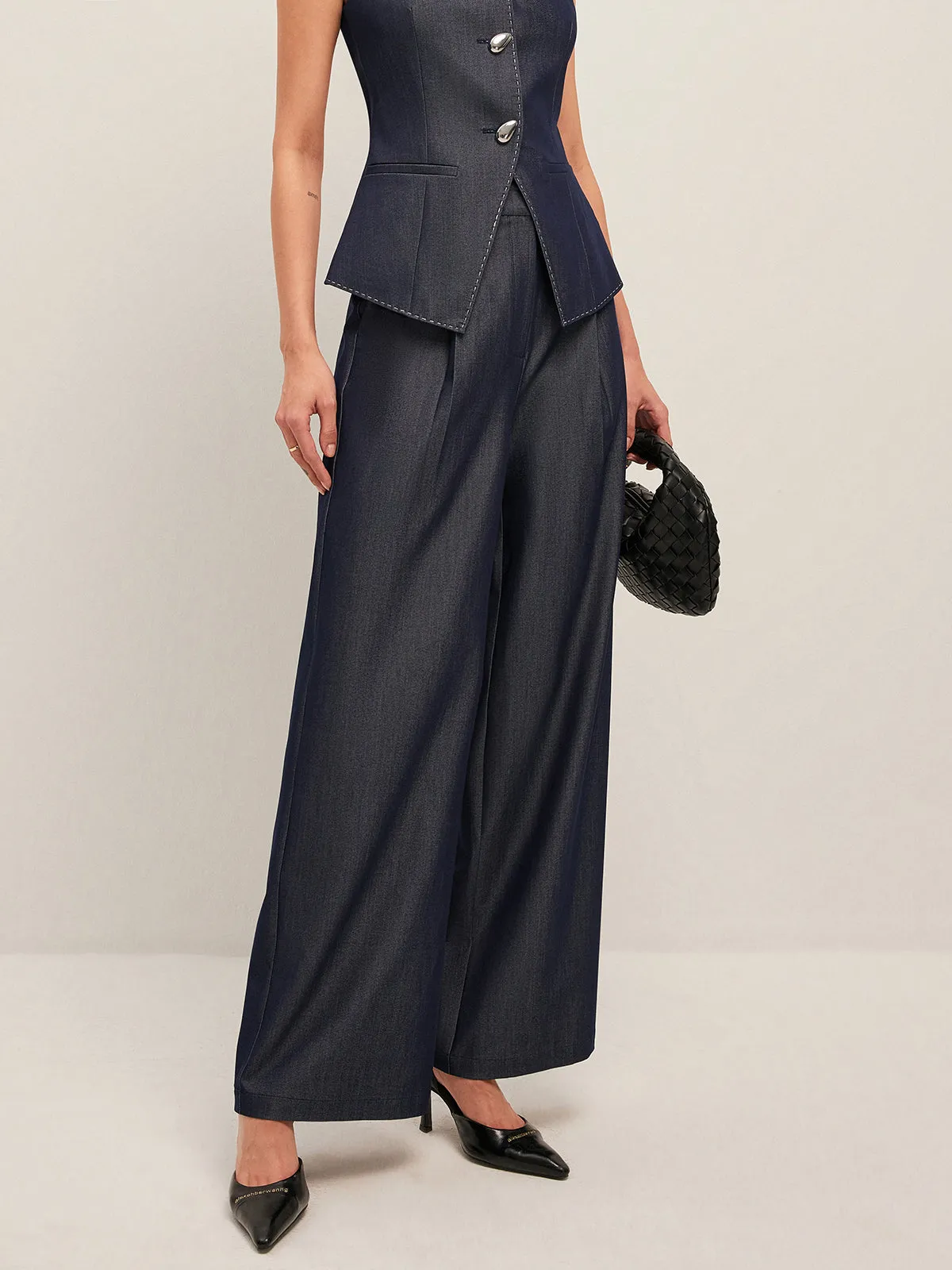 High-Waisted Pleated Wide-Leg Pants sold by COMMENSE product image thumbnail 5