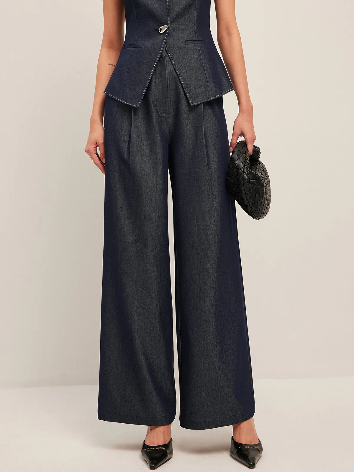 High-Waisted Pleated Wide-Leg Pants sold by COMMENSE product image thumbnail 2