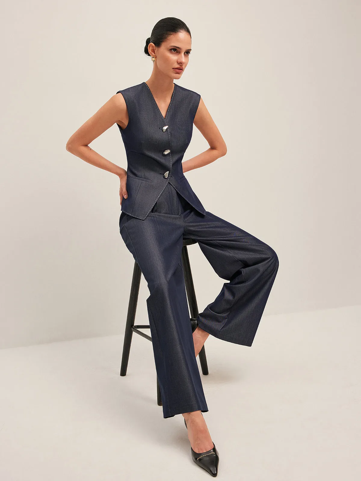 High-Waisted Pleated Wide-Leg Pants sold by COMMENSE product image thumbnail 4