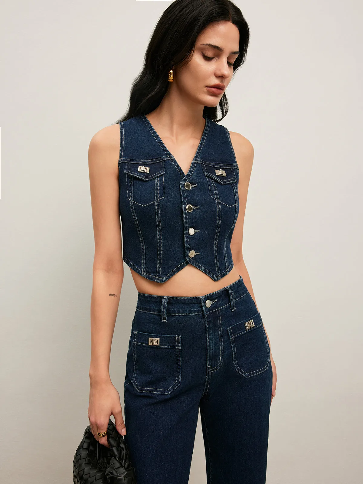 Classic Denim Button-Up Vest sold by COMMENSE product image thumbnail 4
