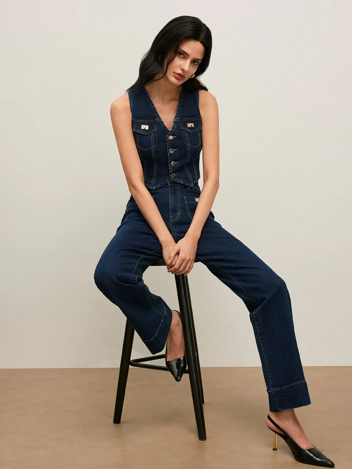 Classic Denim Button-Up Vest sold by COMMENSE product image thumbnail 3